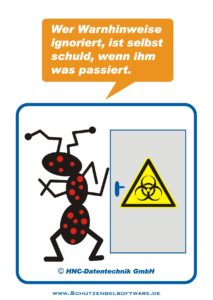 HNC-Datentechnik | Ameisen-Comics zum Arbeitsschutz | Motiv Warnhinweise