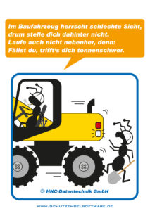 HNC-Datentechnik | Ameisen-Comics zum Arbeitsschutz | Motiv Baufahrzeuge