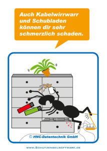 HNC-Datentechnik | Ameisen-Comics zum Arbeitsschutz | Motiv Büroschubladen