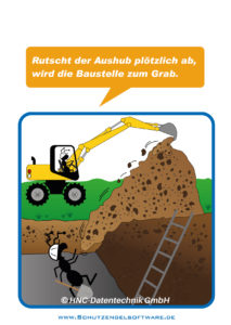 HNC-Datentechnik | Ameisen-Comics zum Arbeitsschutz | Motiv Baustellenaushub