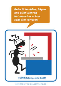 HNC-Datentechnik | Ameisen-Comics zum Arbeitsschutz | Motiv Vertikalschneidemaschine