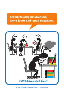HNC-Datentechnik | Ameisen-Comics zum Arbeitsschutz | Motiv Arbeitsteilung Büro