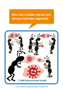 HNC-Datentechnik | Ameisen-Comics zum Arbeitsschutz | Motiv Kontakte vermeiden