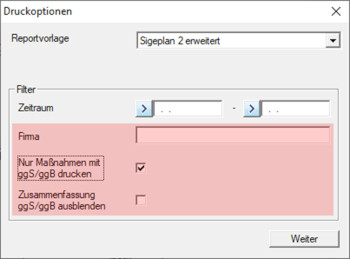 SIGEPLAN Druckoptionen