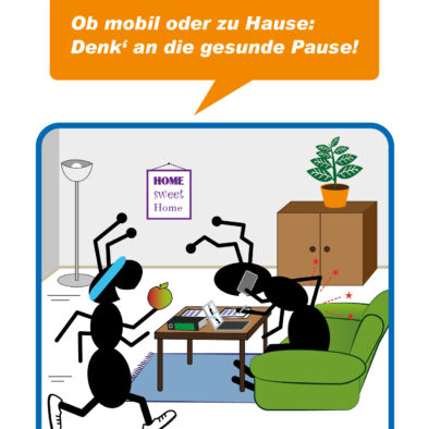 Arbeitsschutz-Comics mit Ameisen_HNC-Datentechnik Motiv Homeoffice