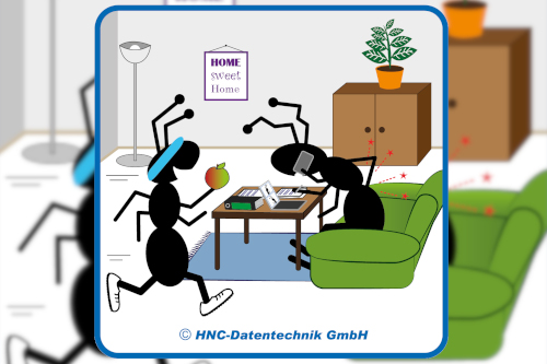 HNC-Datentechnik | Ameisen-Comics zum Arbeitsschutz | Motiv Homeoffice
