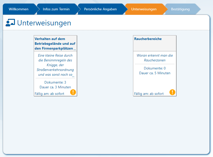 AUDITOR online Besucherportal (V2.0.44.14) - 6 - Ansicht Unterweisungen (alle offen)