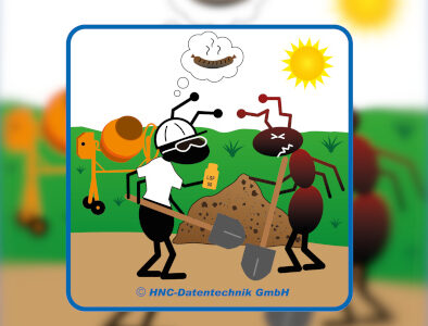 Arbeitsschutz-Comics mit Ameisen_HNC-Datentechnik Motiv Sonnenschutz