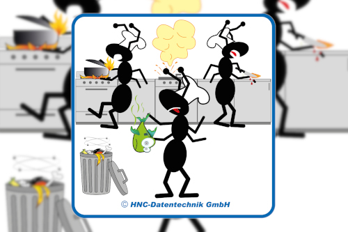 HNC-Datentechnik | Ameisen-Comics zum Arbeitsschutz | Motiv Küchenarbeit