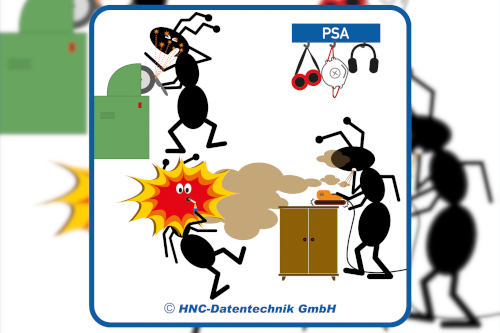 HNC-Datentechnik | Ameisen-Comics zum Arbeitsschutz | Motiv Schleifen