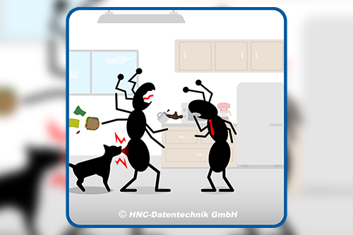 HNC-Datentechnik | Ameisen-Comics zum Arbeitsschutz | Motiv Bürohunde