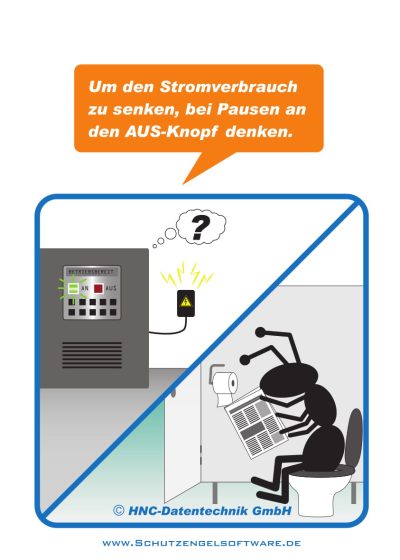 HNC-Datentechnik | Ameisen-Comics zum Arbeitsschutz | Motiv Maschine aus Stromverbrauch