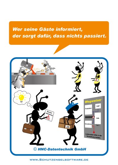 HNC-Datentechnik | Ameisen-Comics zum Arbeitsschutz | Motiv Besuchermanagement HNC-Datentechnik | Ameisen-Comics zum Arbeitsschutz | Motiv Besuchermanagement