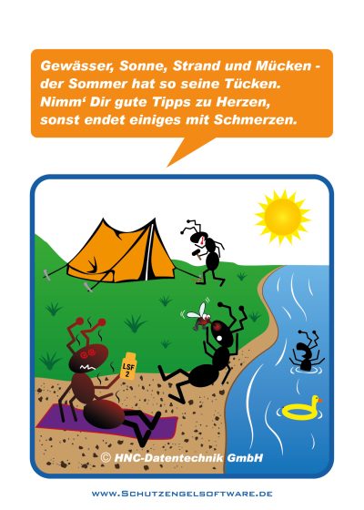 HNC-Datentechnik | Ameisen-Comics zum Arbeitsschutz | Motiv Gesundbleiben im Urlaub