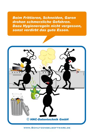 HNC-Datentechnik | Ameisen-Comics zum Arbeitsschutz | Motiv Küchenarbeit HNC-Datentechnik | Ameisen-Comics zum Arbeitsschutz | Motiv Küchenarbeit