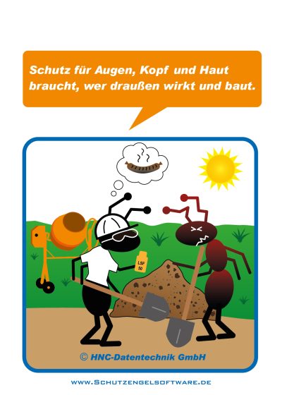 HNC-Datentechnik | Ameisen-Comics zum Arbeitsschutz | Motiv Sonnenschutz