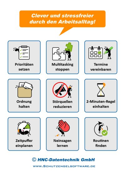 HNC-Datentechnik | Ameisen-Comics zum Arbeitsschutz | Motiv Struktur am Arbeitsplatz