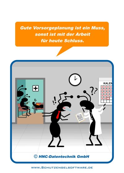 HNC-Datentechnik | Ameisen-Comics zum Arbeitsschutz | Motiv Vorsorgeplanung