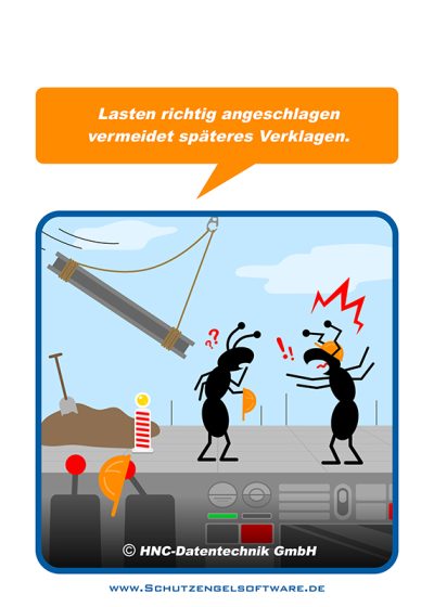 HNC-Datentechnik | Ameisen-Comics zum Arbeitsschutz | Motiv Lasten anschlagen